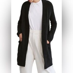 Jenni Kayne Merino Wool Blend Open Front Cardigan Sweater Coat Black Size S
